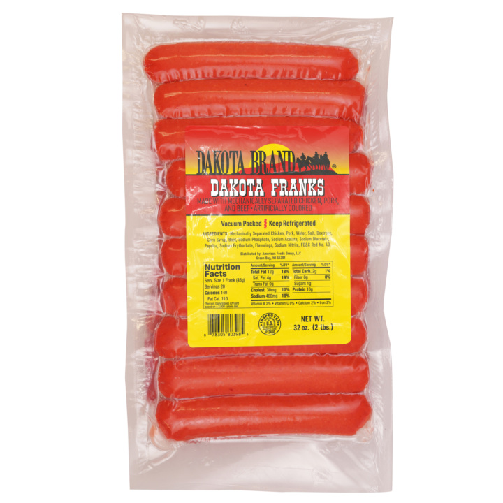 Fully Cooked Skinless Red Dakota Franks 12/16 Oz.