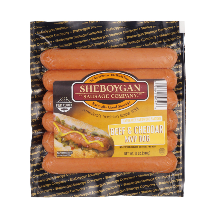 Fully Cooked Beef And Cheddar Mvp Hot Dogs 12/12 Oz Packages