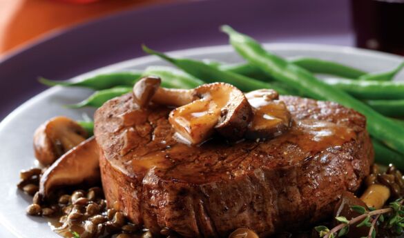 Beef Tenderloin with Savory Saucy Mushrooms and Lentils