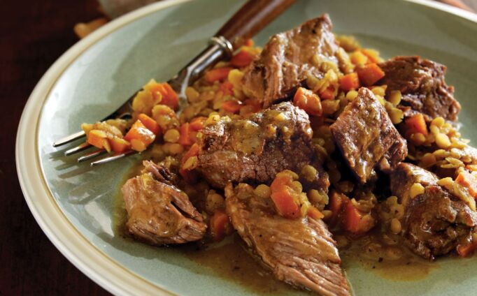 Braised Chuck Steaks with Savory Lentils