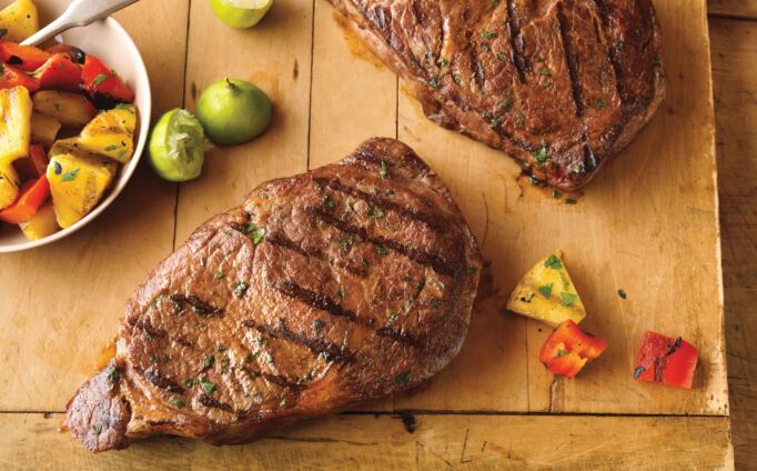 Hawaiian Ribeye Steaks with Grilled Pineapple Salad