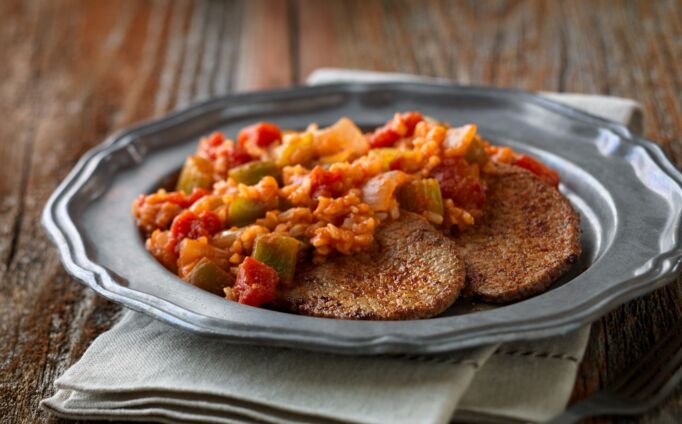 Creole Steak with Jambalaya Rice