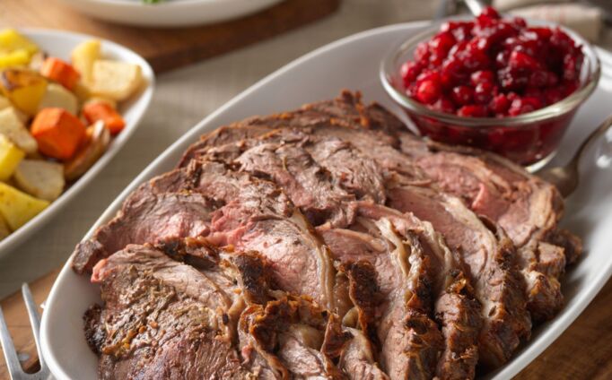 Dijon and Herb Rubbed Beef Roast with Cranberry Sauce