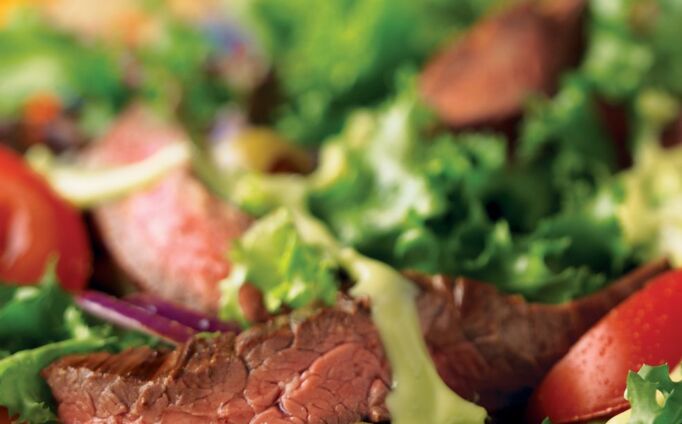 Grilled Skirt Steak Salad with Creamy Avocado Dressing