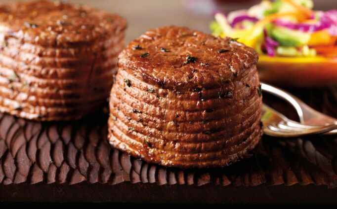 Pepper-Ancho Rubbed Ribeye Filets with Mango Slaw