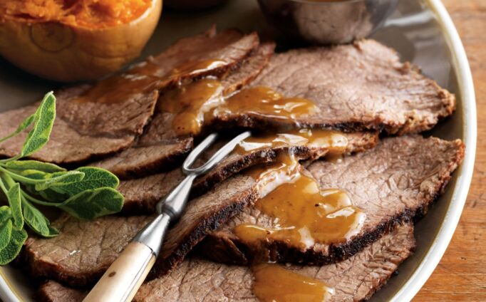 Pot Roast with Cider-Maple Gravy and Mashed Butternut Squash