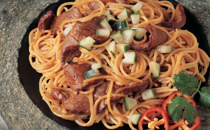 Beef & Pasta with Asian Peanut Sauce