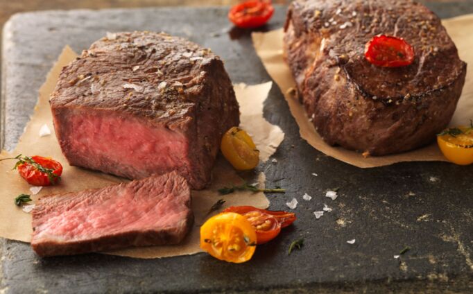 Lemon-Pepper Ribeye Filets with Roasted Tomatoes